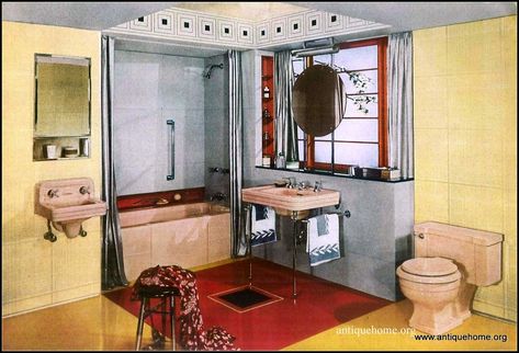 1930s Bathroom, Dollhouse Bathroom, 1930s House, Art Deco Bathroom, Retro Bathrooms, Art Deco Decor, Vintage Bath, Vintage Room, Vintage Interiors