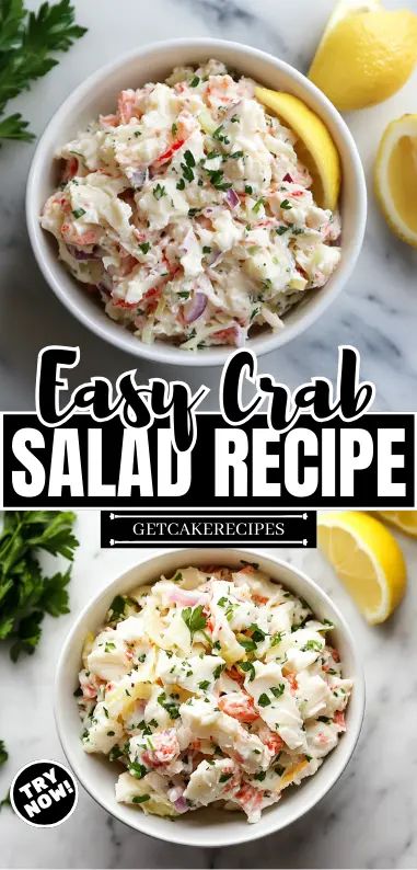 Easy Crab Salad Recipe | getcakerecipes Poke Crab Salad, Golden Coral Crab Salad, Mock Crab Salad, Imitatation Crab Salad Recipe, Cold Crab Salad, Crab Meat Salad Recipe, Easy Crab Salad, Crab Louie Salad, Crab Meat Salad