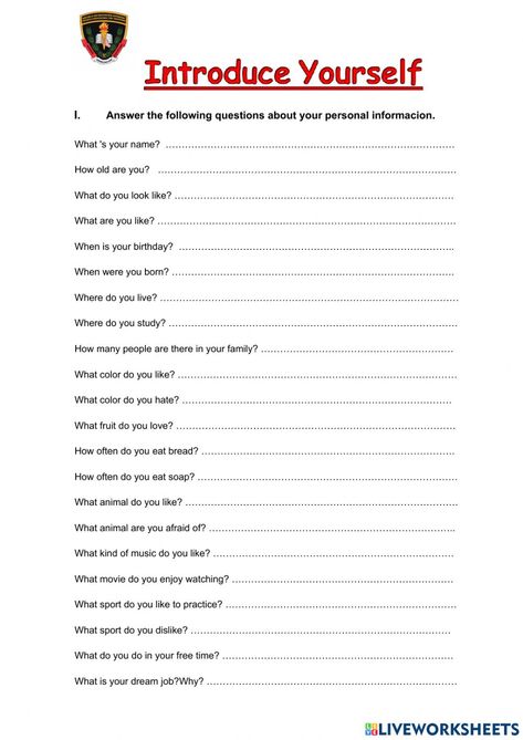 Questions To Introduce Yourself, Introduce Yourself In A Creative Way, How To Introduce Yourself Creatively, Introduce Yourself Creative, Introduce Yourself Template, Public Speaking Activities, Speaking Activities English, What Animal Are You, English Grammar Test