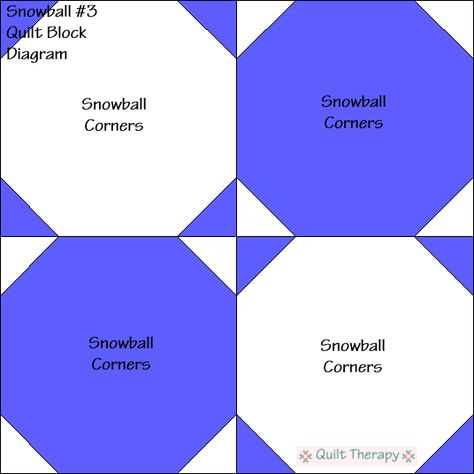 Snowball #3 Quilt Block Diagram Free Pattern at QuiltTherapy.com! Snowball Block Quilts, Snowball Quilt Block, Snowball Quilt Patterns Free, Jenny Doan Tutorials, Snowball Quilts, Block Diagram, Christmas Quilt Patterns, Quilt Block Pattern, White Quilt