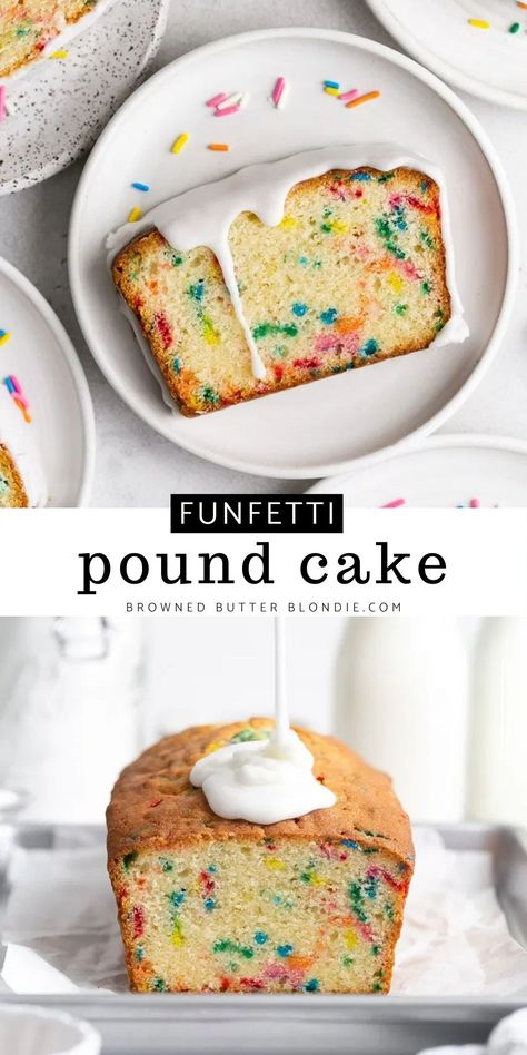 Rainbow Pound Cake, Confetti Pound Cake, Birthday Cake Pound Cake, Funfetti Loaf Cake, Funfetti Pound Cake, Pound Cake Glaze, Moist Cake Recipe, Glaze For Cake, Easter 2024