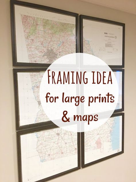 Easy and cheap idea for framing large maps! Framed Maps On Wall, Map Gallery Wall Ideas, Framing Maps, Large Map Wall Art, Map On Wall, Map Gallery Wall, Hallway Pictures, Photo Wall Decor, Map Pictures