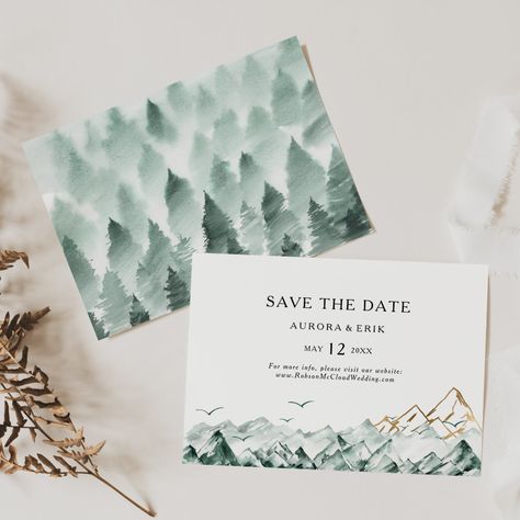 Save The Date Forest, Save The Date Boho, Boho Mountain, Square Wedding Invitations, Rustic Wedding Save The Dates, Gold Mountain, Wedding Announcement Cards, Rustic Save The Dates, Daisy Wedding