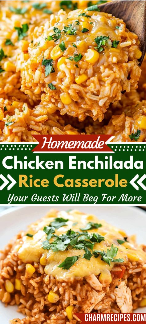 Chicken Enchilada Rice with Corn Casserole Chicken Rice Corn Casserole, Mexican Chicken Rice Casserole, Chicken Rice Corn, Chicken Enchilada Rice Casserole, Shredded Chicken Rice, Enchilada Rice Casserole, Chicken Enchilada Rice, Rice With Corn, Enchilada Rice