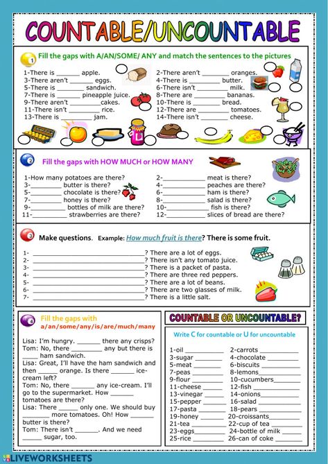 Countable Uncountable Nouns, Countable Nouns, Uncountable Nouns, Nouns Worksheet, English Worksheet, Teaching English Grammar, English Grammar Worksheets, English Language Teaching, English Activities