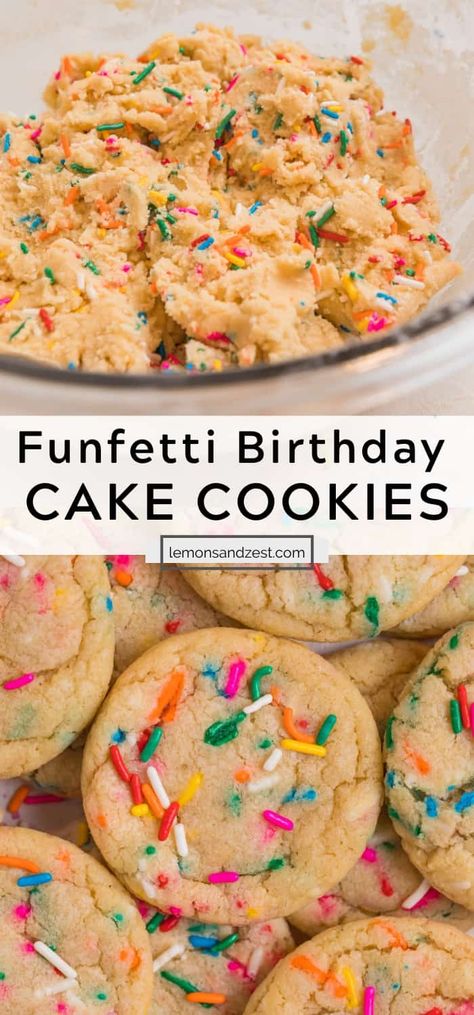 Birthday Sprinkle Cookies, Homemade Funfetti Cookies, Homemade Birthday Desserts, Birthday Cookies Recipes, Small Birthday Treats, Birthday Deserts Ideas Not Cake, Sprinkle Cookies Recipe Easy, Confetti Cookies Recipe, Birthday Cake Cookies Recipe