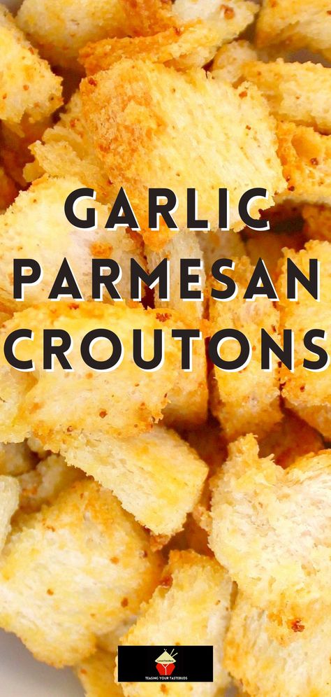 Garlic Parmesan Croutons. Delicious crispy croutons, perfect for salads, soups, just in a bowl at parties, oh so many good ways to eat these! Parmesan Croutons, Diy Seasonings, Cajun Spice Mix, Cajun Spice, Diy Easy Recipes, Bread Sticks, Croutons Homemade, Interesting Recipes, Amish Recipes