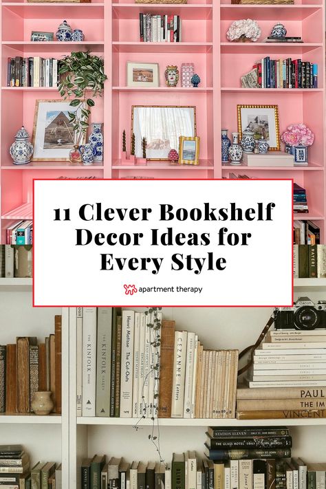 Get inspired by these stylish bookshelf decor ideas, from color-coding tips to minimalist displays. Bookshelf Styling Eclectic, Cute Bookshelves Bedrooms, Decorating Library Shelves, How To Make A Bookshelf Look Nice, Mcm Bookshelf Styling, Built In Bookshelves Styling, Decorative Shelf Ideas Display, Built In Shelves Styling, Color Coordinated Bookshelf