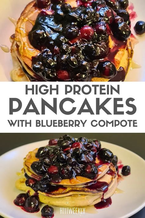 Experience breakfast bliss with these high-protein pancakes adorned with a heavenly blueberry compote. Treat yourself to a flavorful and satisfying start to your day! Blueberry Protein Pancakes, Healthy High Protein Breakfast, High Protein Pancakes, High Protein Breakfast Recipes, Blueberry Compote, High Protein Low Carb Recipes, Pancake Recipes, Clean Eating Breakfast, Healthy Breakfasts