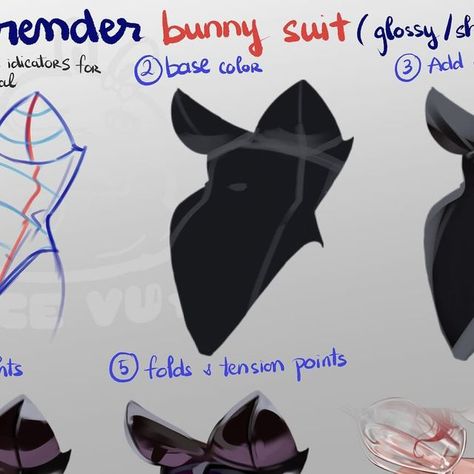 Alice Vu on Instagram: "How to render ✍️ bunny suit 👯‍♀️" Bunny Suit Art Reference, Bunny Suit Drawing Base, Bunny Outfit Reference, How To Draw Bunny Suit, Bunny Suit Tutorial, Suit Shading, Suit Design Drawing, Bunny Suit Reference, Bunny Costume Drawing