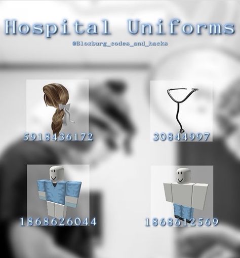 Bloxburg T Shirts Codes, Doctor Roblox Code, Bloxburg Doctor Decals Codes, Doctor Outfit Codes Bloxburg, Police Officer Bloxburg Outfit Codes, Bloxburg Hospital Ideas, Hospital In Bloxburg, Hospital Bloxburg Codes, Cafe Worker Outfit Bloxburg Codes