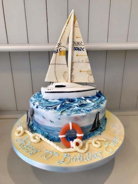 Yacht Cake Ideas, Boat Theme Cake, Boat Cakes For Men, Sailboat Cake Ideas, Sailing Cake For Men, Yacht Cake, Sailing Birthday Cake, Boat Birthday Cake, Cruise Ship Cake