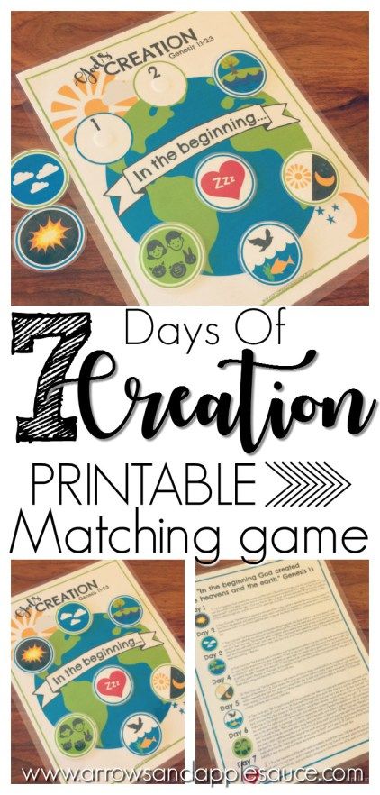 We loved learning about the seven days of creation! Using this fun matching game made it easy to remember what God created on each day. We can't wait to try some of the fun creation related activities I've found to go ith this printable game. #Godscreation #sevendaysofcreation #creationactivities #kidsactivities #biblelessonforkids #inthebeginning #Genesis #bibleforkids #preschoolathome #preschoolprintables #homeschool Creation Games For Kids Sunday School, Days Of Creation Activities, Creation Activities For Preschoolers, Creation Activities For Kids, School Games For Kids, Creation Activities, 7 Days Of Creation, Creation Bible, Toddler Bible