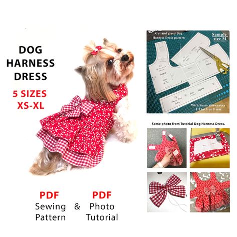 Dog Dress Pattern 5 Sizes XS to XL Pdf Sewing Patterns Easy Dogs or Cats Dress Pattern Pattern and Diy Tuts Print A4/US Letter - Etsy Dog Party Dress, Pet Clothes Patterns, Dog Harness Pattern, Dog Clothes Patterns Sewing, Dog Dress Pattern, Small Dog Dresses, Dog Harness Dress, Dog Clothes Diy, Puppy Dress