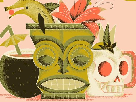 Tiki Drink Illustration, Tiki Artwork, Hawaiian Drinks, Tiki Signs, Tiki Tattoo, Music Bar, Tiki Decor, Lounge Music, Tiki Lounge