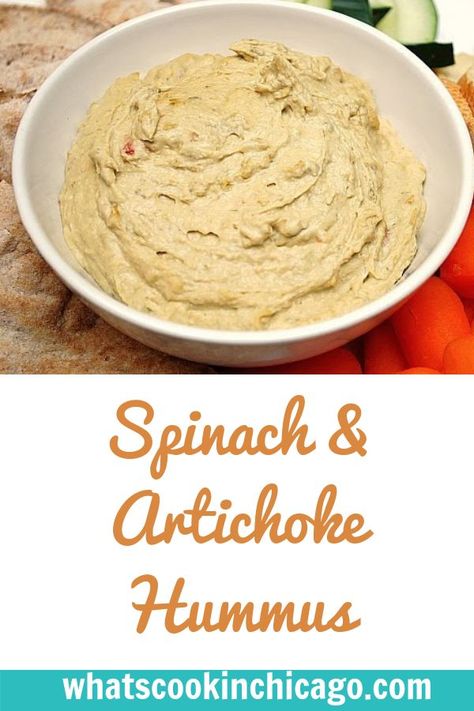 Spinach & Artichoke Hummus #healthy #snacks #recipes Vegetarian Appetizer Recipes, Artichoke Hummus, Hummus Healthy, Baguette Slices, Vegetarian Appetizer, Hummus Recipes, Toasted Baguette, Tailgate Snacks, Fancy Appetizers