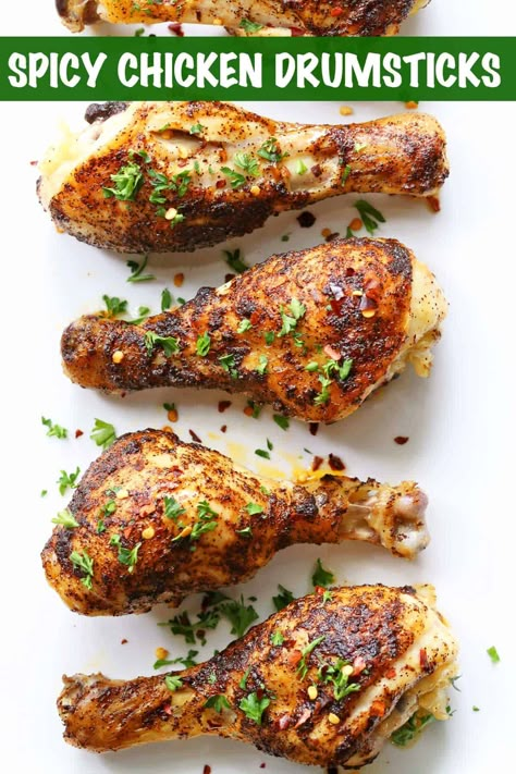 Juicy and flavorful spicy drumsticks are just the thing when you're faced with making drumsticks AGAIN... How To Cook Drumsticks, Spicy Chicken Drumsticks, Baked Drumsticks, Spicy Baked Chicken, Chicken Breast Crockpot Recipes, Chicken Shawarma Recipe, Crockpot Chicken Breast, Baked Chicken Drumsticks, Drumstick Recipes