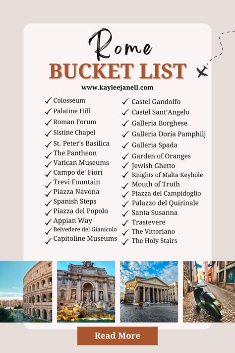 Discover the ultimate 'must do in Rome' bucket list experiences! From tossing a coin into the Trevi Fountain to savoring authentic gelato near the Pantheon, check off Rome's iconic sights and hidden gems with our curated guide. Start planning your Roman adventure now! #RomeBucketList #TravelGoals #BucketListAdventures Rome Bucket List Challenge, Must Do In Rome, One Day In Rome, Rome Bucket List, Italy Guide, European Cruise, Italy Bucket List, The Trevi Fountain, Italy Trip Planning