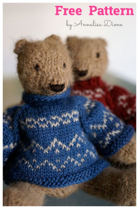 Bear in Sweater Free Knitting Pattern Knitted Bear Pattern, Knitting Bear, Knitted Bear, Teddy Bear Patterns Free, Teddy Bear Knitting Pattern, Teddy Bear Sweater, Bear Patterns Free, Knitted Teddy Bear, Knit Toys