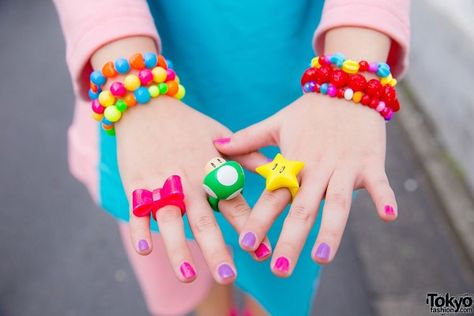 Kawaii Decora Accessories & Mario Bros. Ring Webcore Accessories, Clowncore Accessories, Decora Style Accessories, Kidcore Rings, Kawaii Rings, Decora Fashion Aesthetic, Decora Kei Aesthetic, Kidcore Accessories, Decora Kei Accessories