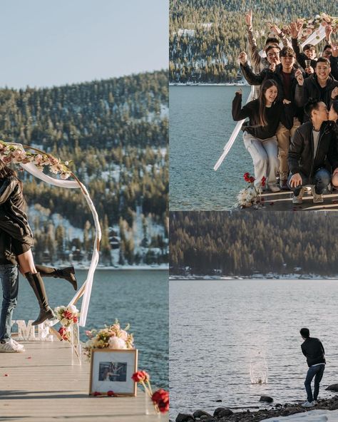 had the honor of documenting l+v’s gorgeous lake tahoe proposal this past weekend! larry and i called a few times leading up to the proposal to coordinate and iron out details. originally he was planning to blindfold vivian but i asked if she would be wearing makeup / lashes (girlies, i gotchu!😉) and he realized that she probably would be, so he had her close her eyes instead while making their way to the dock. the day of, there was some wind which kept blowing the petals and vases off the do... Destination Proposal, Makeup Lashes, The Proposal, Her Eyes, Lashes Makeup, Lake Tahoe, California Wedding, Stuff To Do, Lashes