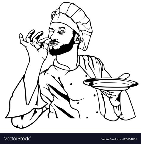 Chef Sketch, Holding A Plate, Plate Illustration, Black And White Sketches, Sketch Illustration, Adobe Illustrator, High Resolution, Illustrator, Chef