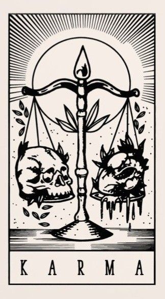 Tarot Cards Art Illustration Design, Karma Tarot Card, Karma Drawing, Tarot Card Drawings, Karma Aesthetic, Tattoo Karma, Tarot Cards Art Illustration, Karma Tattoo, Tarot Interpretation