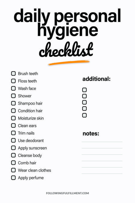 CLICK TO DOWNLOAD THE CHECKLIST IN HD! Stay clean and healthy with our printable Daily Personal Hygiene Checklist. Keep track of your hygiene routine and maintain good habits. Free download! Cleaning Service Checklist, Housekeeper Checklist, Onboarding Checklist, Buying Land, Assessment Checklist, House Checklist, Safety Checklist, Marketing Checklist, Tenant Screening