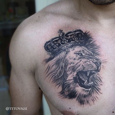 Lion Tattoo In Chest, Leo Chest Tattoo Men, Men’s Lion Chest Tattoo, Lion Tattoo On Chest For Men, Lion Neck Tattoo Men, Lion Tattoo On Neck, Lion On Chest Tattoo, Lion And Crown Tattoo Design, Rare Tattoos Men Chest