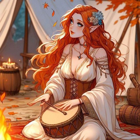 Red Hair Elf Female, Dnd Aasimar Female, Female Elf Character Design, Red Hair Elf, Dnd Druid, Tiefling Bard, Dnd Elves, Elf Characters, Anime Elf