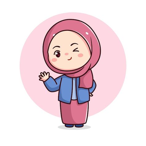 Muslimah Girl Cartoon, Muslim Cartoon Girl, Hijab Cartoon Cute, Hijab Doodle, Muslim Girl Drawing, Hijab Girl Drawing, Muslim Girl Cartoon, Chibi Hijab, Hijab Girl Illustration