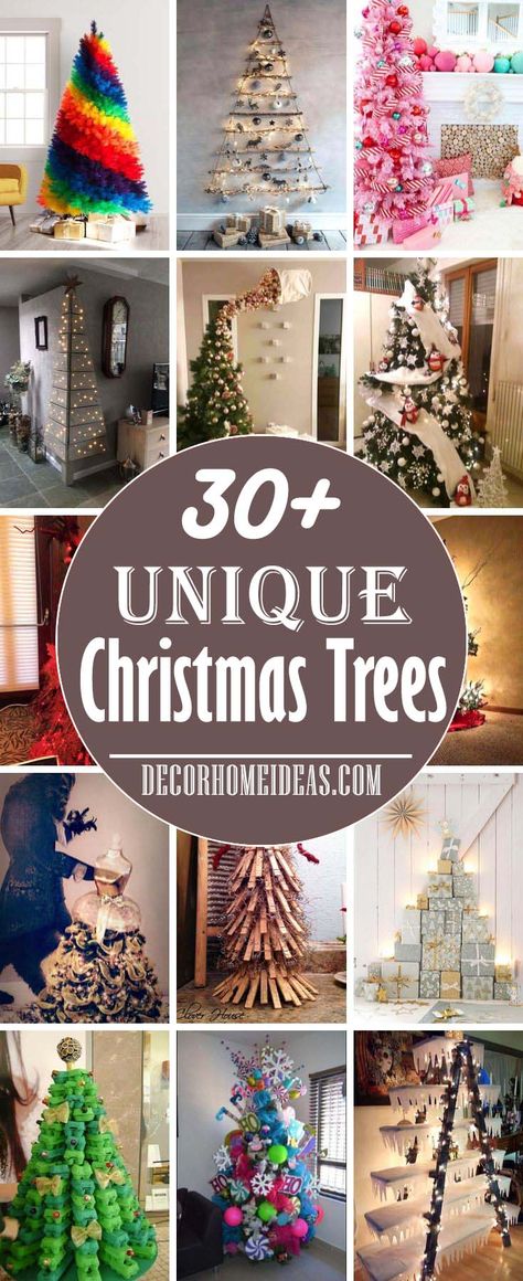 Most Unique Christmas Trees, Unusual and extraordinary Christmas trees #Christmas #trees #decorhomeideas Unique Christmas Trees Ideas, Wine Bottle Christmas Tree, Crismas Tree, Christmas Trees Ideas, Buffalo Check Christmas Decor, Unusual Christmas Trees, Rainbow Christmas Tree, Christmas Clothespins, Funny Christmas Tree