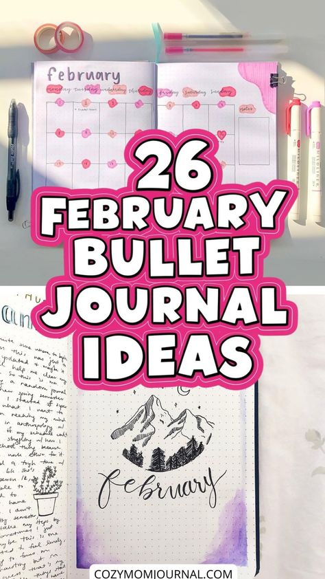 A simple yet creative pretty journal showcasing February bullet journal ideas and inspiring bujo ideas for every skill level. February Bullet Journal Ideas, Creative Journal Ideas, February Bullet Journal, Journal Designs, Pretty Journals, Daily Reflections, Boost Creativity, Bujo Ideas, Bujo Inspiration