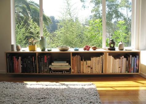 Cozy Reading Room, Horizontal Bookcase, Low Bookshelves, Window Bench, Low Bookcase, Window Benches, Bookshelves Diy, Book Shelves, Dream Decor