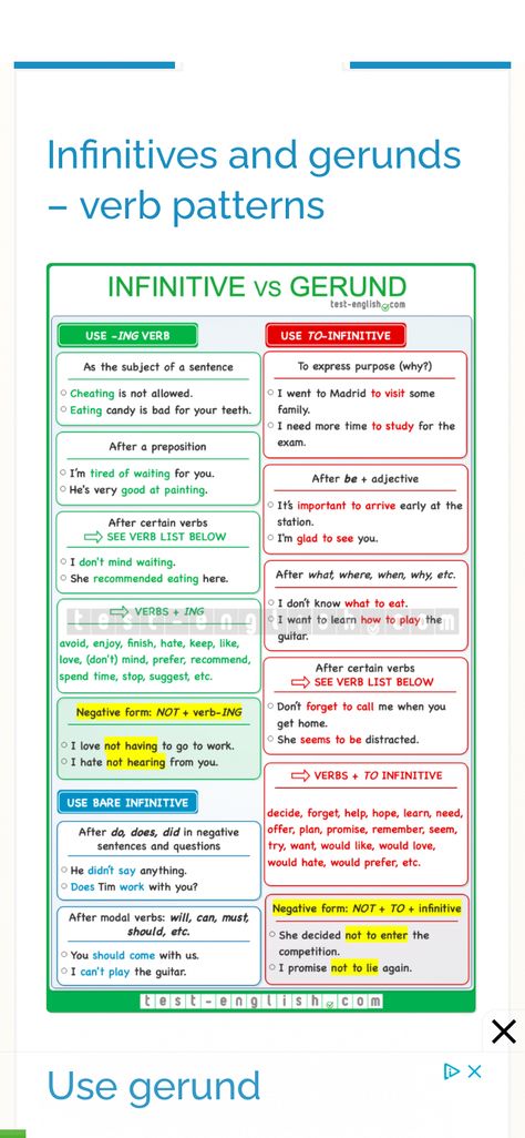 Infinitives and gerunds. Do, to do, or doing? A2. Pre-intermediate English grammar and exercises. Learn when to use infinitives and gerunds in English. Gerunds And Infinitives Rules, Used To Grammar, Infinitives Grammar, Gerunds And Infinitives, Tenses In English, English Grammar Test, Grammar Notes, English Grammar Notes, English Grammar Exercises