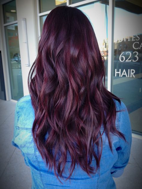 Beautiful mahogany color  www.facebook.com/ShearDesignsByLiana Burgundy Violet Hair Color, Reddish Balayage, Purple Red Hair Color, Violet Hair Color, Red Violet Hair Color, Red Purple Hair, Red Violet Hair, Reddish Hair, Violet Hair Colors