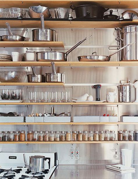 The Best Pinterest Boards For Kitchen Organization Inspiration | eatwell101.com Metallic Kitchen, Shelves In The Kitchen, Colorful Food, Small Kitchen Organization, Small Kitchen Storage, Open Kitchen Shelves, Creative Kitchen, Small Space Kitchen, Kitchen Decorating