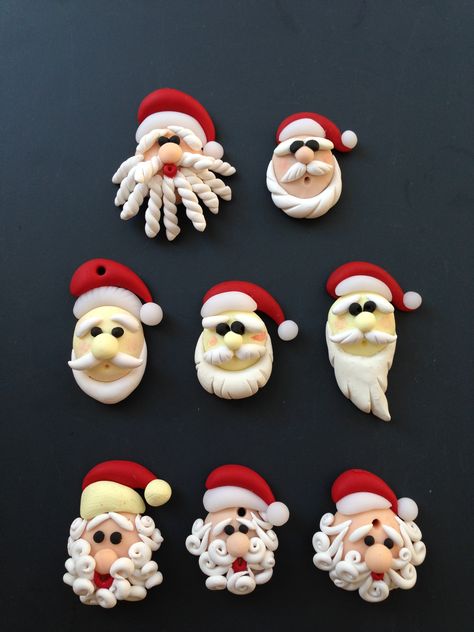 More Santa Faces Clay Santa, Santa Faces, Polymer Clay Ornaments, Santa Face, Clay Ornaments, Miniature Animals, Clay Miniatures, Popsicles, Polymer Clay