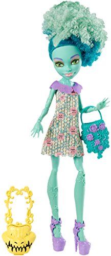 Honey Swamp, Big Ponytail, Teal Purse, Black Teeth, Original Monster, Purple Pumps, Arte Monster High, Mattel Shop, Cream Color Dress