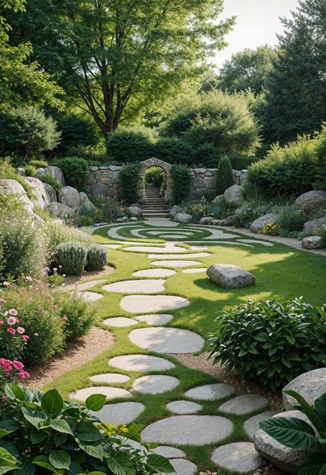 31 Gorgeous Rock Garden Ideas for Your Outdoor Oasis 22 Garden Stone Ideas, Stone Garden Ideas, Secret Garden Aesthetic, Backyard Rock Garden, Natural Lawn, Modern Garden Landscaping, Zen Rock Garden, Side Yard Landscaping, Sustainable Gardening