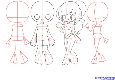 How to Draw Chibi Bodies, Step by Step, Chibis, Draw Chibi, Anime ... How To Draw Chibi, Draw Chibi, Drawing Anime Bodies, Poses Anime, Chibi Body, Chibi Sketch, Tree Drawings Pencil, Dolls Diy, Illustration Techniques