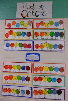 1st Grade Art: Color Birds - used only primary color Payons then added water to mix Color Wheel Art Projects, Color Wheel Projects, Color Art Lessons, Grade 1 Art, Colorful Art Projects, Color Wheel Art, First Grade Art, Kindergarten Art Lessons, Color Theory Art