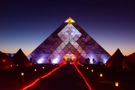 The Pyramid, a structure from the 2019 Burning Man event. Pyramid Structure Architecture, Pyramid Structure, Burning Man Art, Black Rock Desert, The Night Circus, Black Rock City, Stage Ideas, Aesthetic Dark Academia, Night Circus