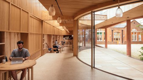 Library Pavilion, Precast Concrete Panels, Studio Weave, Laminated Veneer Lumber, Timber Battens, Glazed Walls, Paved Patio, Timber Door, Community Space