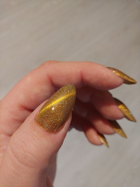 Cat Eye Yellow Nails, Gold Cats Eye Nails, Yellow Cateye Nails, Yellow Cat Eye Nails, Orange Cat Eye Nails, Gold Cat Eye Nails, Cat Claw Nails, Hollow Aesthetic, Gold Acrylic Nails