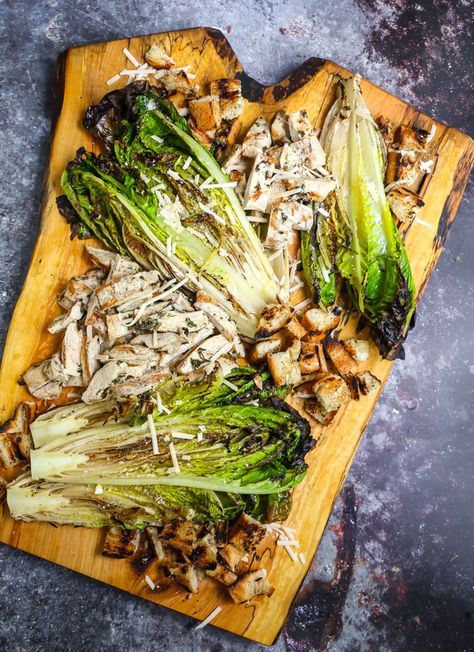 Grilled Ceasar Salad, Charred Romaine, Grilled Chicken Caesar, Asian Fruit, Spicy Dressing, Chinese Chicken Salad Recipe, Grilled Chicken Caesar Salad, Homemade Caesar, Chicken Bread