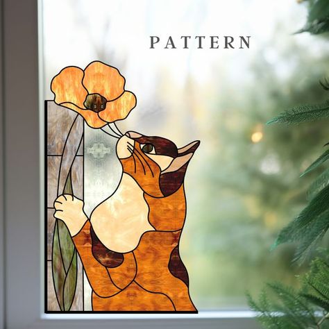 SG Patterns | Cat stained  glass corner digital download pattern. | Facebook Stained Glass Cat Patterns, Cat Stained Glass Pattern, Stained Glass Cat, Cat Suncatcher, Cat Stain, Cat Patterns, L'art Du Vitrail, Stained Glass Patterns Free, Glass Home Decor