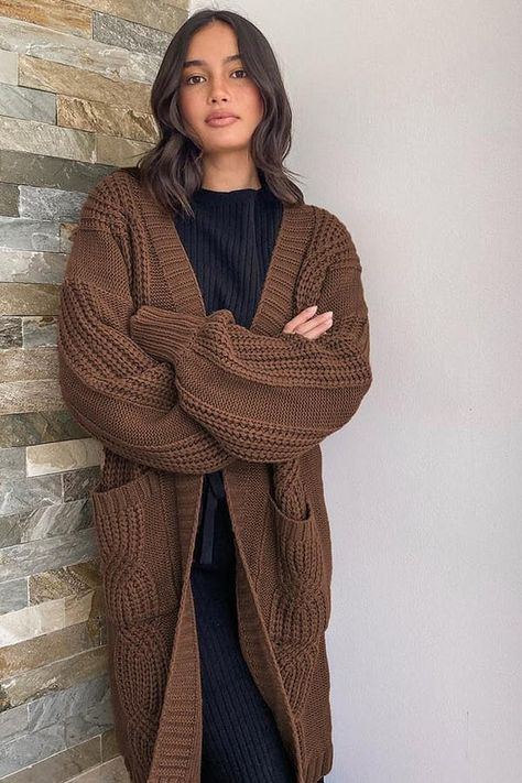 Cardigan Casual Outfit, Brown Cardigan Outfit, Light Brown Cardigan, Dark Brown Cardigan, Long Brown Cardigan, Casual Outfit Spring, Sweater Cardigan Outfit, Cardigan Fall Outfit, Outfit Dark