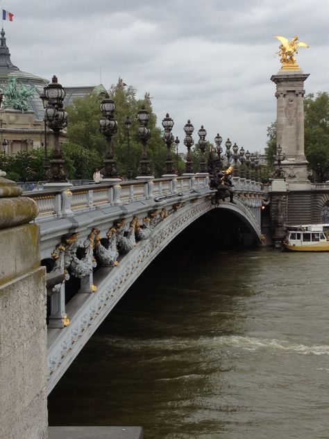 Alexander Bridge Paris France Close to where we lived while there! Miss it! France Bridge, Riverboat Cruise, Sky City, Beautiful Paris, I Love Paris, Love Paris, Cloudy Sky, Most Beautiful Cities, A Bridge