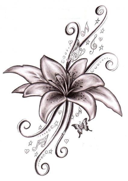 Hummingbird Tattoo Black, Larkspur Flower Tattoos, Stars And Butterflies, Ladies Tattoo, Larkspur Tattoo, Tatoo 3d, Lillies Tattoo, Lily Tattoo Design, Metal Band Logos